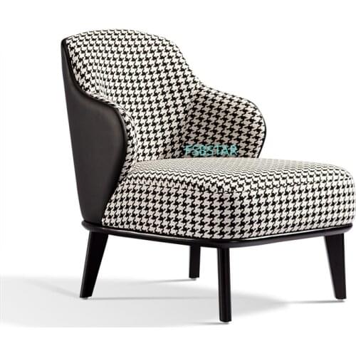 Luxurious Hotel Soft Sofa Chair Wooden Upholstered Leather Solid Wood Frame Leslie Armchair Lounge Chair Recliner