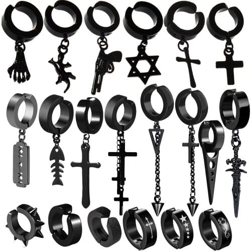 1 Pairs Ear Clip Non Piercing Earrings Fake Earrings for Men Circle Round Earring Fashion Jewelry Punk Rock Style Black