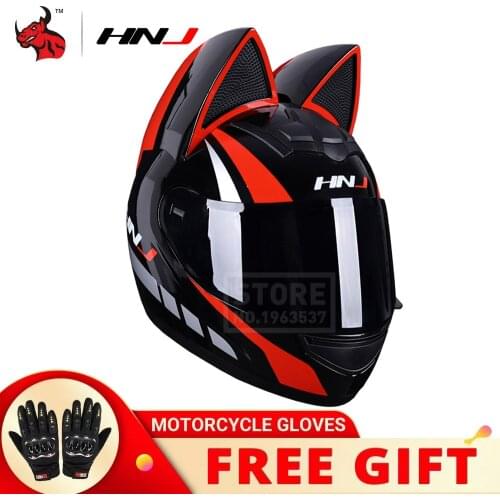 HNJ Motorcycle Helmet Women Moto Helmet Moto Ear Helmet Personality Full Face Motor Helmet Motocross Capacete Casque Black