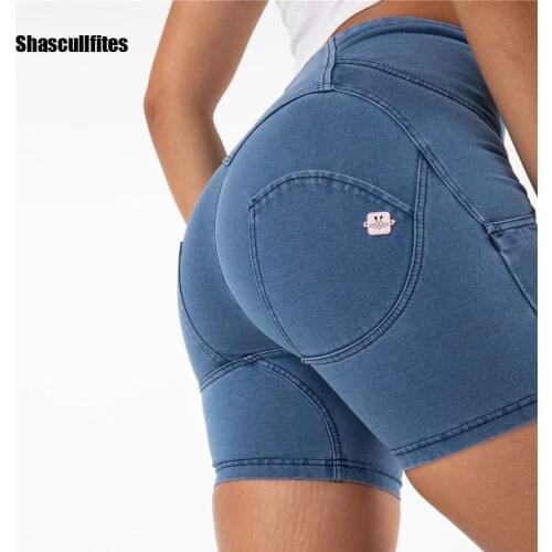Shascullfites Melody Booty Scrunch High Waist Shorts Fitness Sportswear Compression Stretch Denim Workout Yoga Shorts