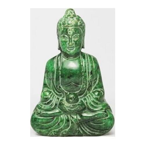 CHINESE GREEN JADE STONE HANDWORK CARVED BUDDHA STATUE