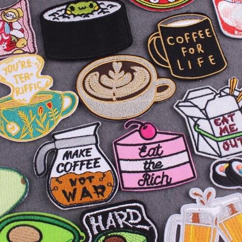Iron On Cute Fruit Food Coffee Patches For Kids Clothes Appliques DIY Cake Embroidered Patch For Clothing Badges On Backpack