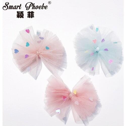 Boutique 15pcs Fashion Glitter Tulle Bow Hairpins Glossy Color Heart Bowknot Hair Clips Princess Headwear Girls Hair Accessories