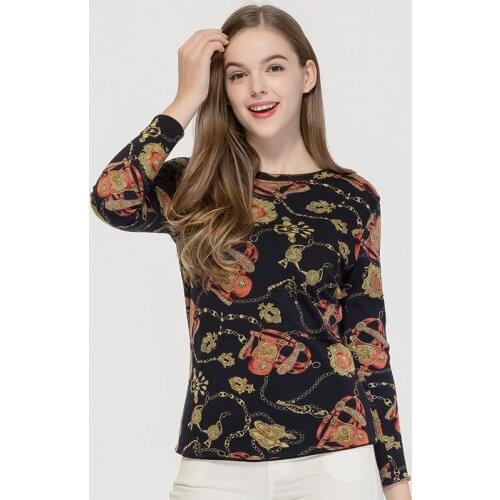 Womens 100% Wool Round Neck Long Sleeve T-shirt Super Fine Double Layer Wool Sweater Comfortable