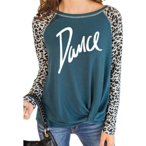 Women T-shirt Loose round Neck T Shirt Ladies Casual Letter Dance T-shirt Casual Autumn Leopard Long Sleeve Tops Tee