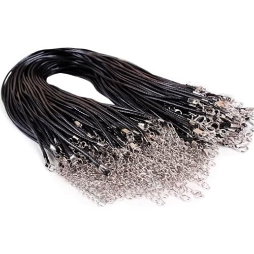 1Pc Adjustable Braided 45cm Black Leather Rope Wax Cord Lobster Clasp For DIY Necklace Pendant Chains Jewelry