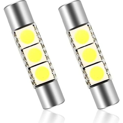 100pcs Flood Festoon Dome T6.3 28mm 3 SMD 5050 LED 3smd Light Bulb Car Vanity Mirror Lights Sun Visor Fuse Light White 12V