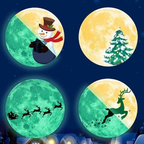2021 Christmas 3D Snowman Pine Deer Energy Storage Fluorescent Glow Luminous Wall Stickers for Kids Room Decoration Home Decor