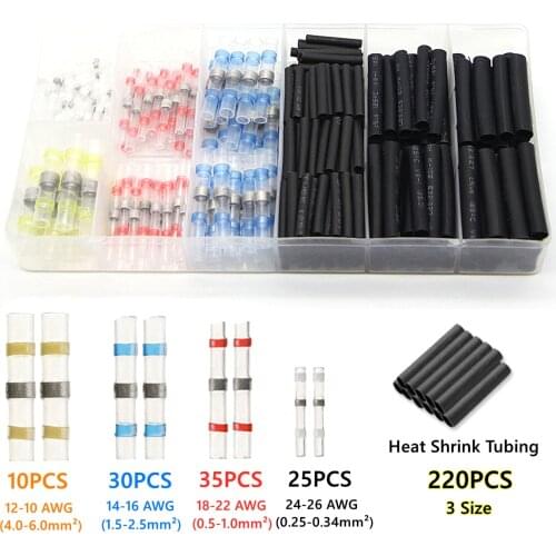 320Pcs Insulated Seal Soldering Sleeve Heat Shrink Wire Splice Connectors Waterproof Butt Terminals Assortment Kit