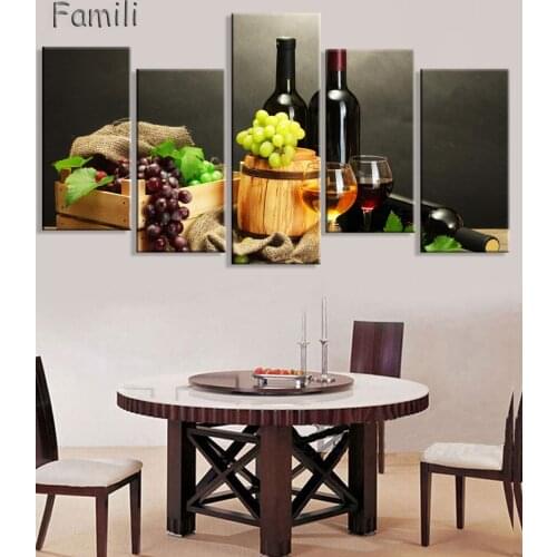5panel printed modular painting Barrel red wine canvas print cheap art modern home decor wall art picture for living room