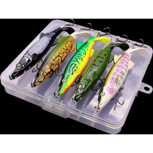 5pcs Rotating Bait 135mm / 15g Top Water Popper Bait Hard Bait Swinger Rotating Soft Tail Fishing Tackle
