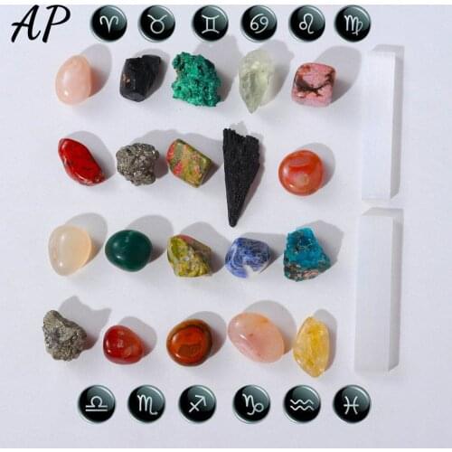 6pcs/set Natural Crystal Chakra Energy Gypsum Stone 12 constellation lucky Gemstone Guardian Selenite Magic Wand Reiky Mineral