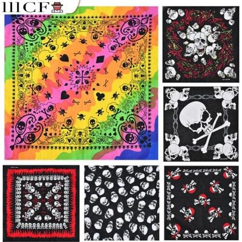 Skull Bandana Square Scarf 100% Cotton Square Handkerchief Hip Hop Sport Paisley Bicycle Head Scarf Woman Scarves For Neck