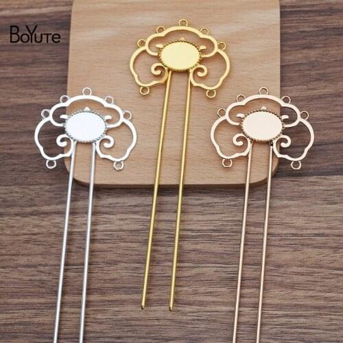 BoYuTe (5 Pieces/Lot) 13*18MM Oval Cabochon Base Welding 12*115*2MM U-Shaped Hairpin Handmade DIY Hair Accessories Materials