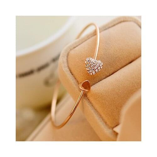 Fashion Full Crystal Heart Shaped Double Love Couples Bracelet Opening Adjustable Rose Gold Bracelets & Bangles Accessory