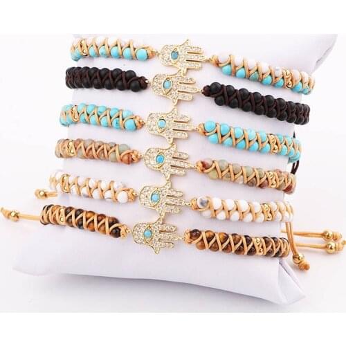 Fashion Small Stone Bracelet CZ Micro Pave Hand Charm Braided Macrame Beaded Friendship Bracelet Women Men Jewelry Gift