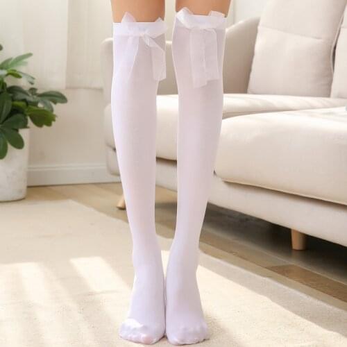 Sexy Womens Hosiery Black White Bow Stay Up Thigh High Silk Stockings Hose.Ladies Sweet Bow Stockings Pantyhose