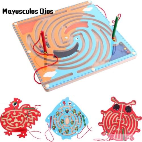 Wooden Magnetic Pen Labyrinth Bead Children Baby Early Education Educational Toy Large Maze