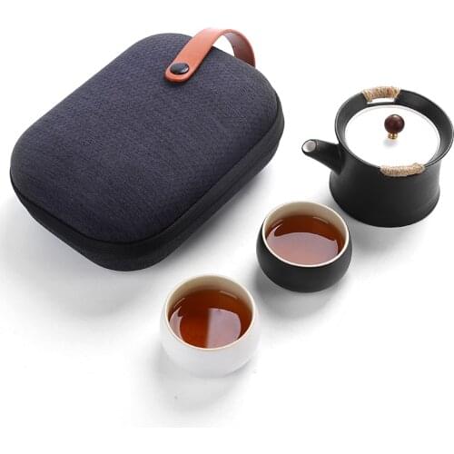 Travel tea set teaset 1 pot 2 cups Travel Kung Fu Tea Set Ceramic Portable tea Teapot Porcelain Gaiwan Porcelain tea bag pottery