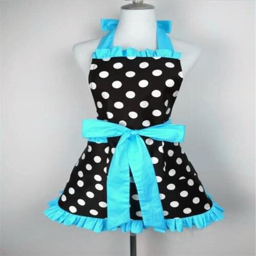 Retro Cooking Aprons for Women Apron Kitchen Barista Cute Bowknot with Pockets Adjustable Cotton Sexy Polka Dot Delicate Hemline