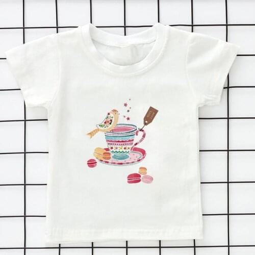 24M 3T 4T 5T 6T 7T 8T Girls Clothes Cake Milk Tea Ice Cream Cartoon Boys T Shirts Cute Toddler Shirt O-neck Tshirt Girl