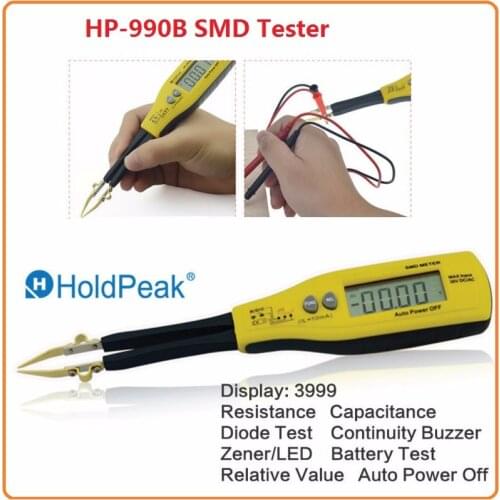 HoldPeak HP-990B SMD Tester 36V DC Voltage Battery Measurement Rotable Tweezer LED Diode Multimeter Resistor Capacitor Tester
