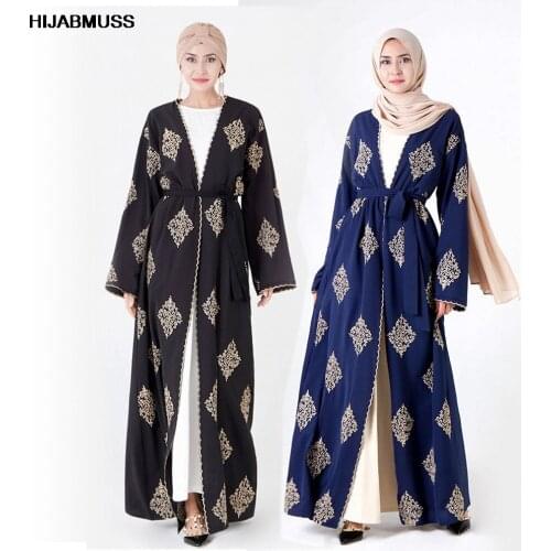 Kaftan Womens Long Muslim Dress Lace Gold Embroidery Turkish Cardigan Robe Middle Abaya Dubai Turkey Dress Middle East