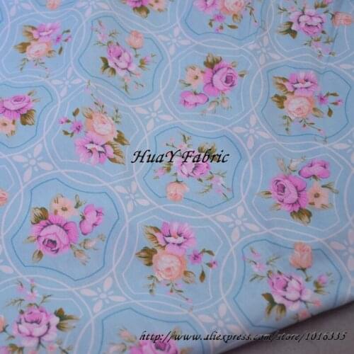 160cm Blue Victoria Rose floral cotton fabric Coutry Rose textile clothing for sewing quilting bedding set
