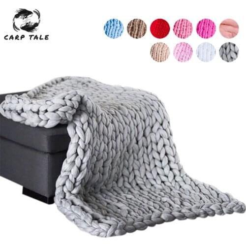 Hand Knitted Chunky Blanket Thick Yarn Weighted Wool Bulky Knitting Throw Blanket Warm Winter Home Sofa Bed Throws Blankets