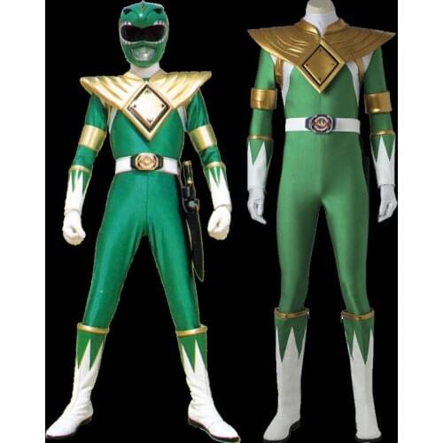 Adult Mighty Morphin Superhero Cosplay Green Ranger Costume Burai Battle Outfit Halloween Party Suit Full Props With Boots