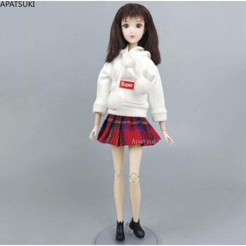 Red Super White Top Hoodies Sweatshirt Pleated Skirt Clothes Set for Barbie Doll Suit Outfits for 1/6 BJD Dolls Accessories Toys