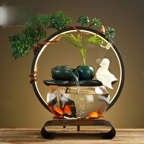 Creative Table Fish Tank Stand Landscape Goldfish Led Light Fish Tank Chinese Style Ecosystem Peceras Fish Accessories EI50YG