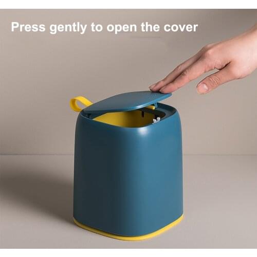 Small Desktop Trash Can Mini Debris Bucket with Lid Bedroom Dressing Table Office Storage Paper Basket Compressive and Anti-fall