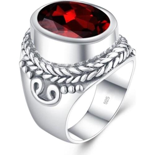Red Garnet Silver Rings For Women Men Real Sterling Silver Big Gemstones Oval Weding Elegant Shiny Party Fashion Jewelry Gifts