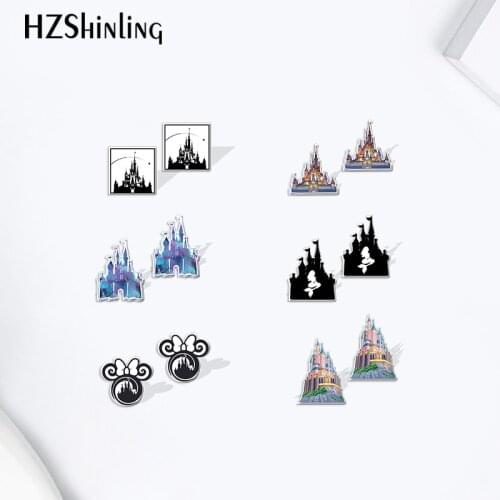 Disney Princess Castle cartoon Cute Acrylic Stud Earrings Resin Epoxy Ear Jewelry for Girls