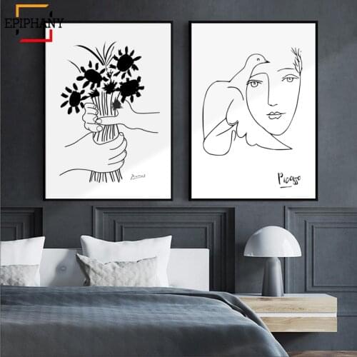 Modern Minimalist Wall Art Canvas Painting Black and White Women Line Drawing Nordic Posters and Print Wall pictures for Bedroom