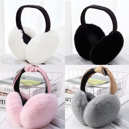 2020 Fashion cute rabbit fur earmuff faux rex fur earmuffs winter warm leather decor head decoration white multicolor headphones