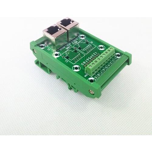 DIN Rail Mount RJ45 Module,RJ45 8P8C Jack 2-Way Buss Breakout Board, Terminal Block, Connector