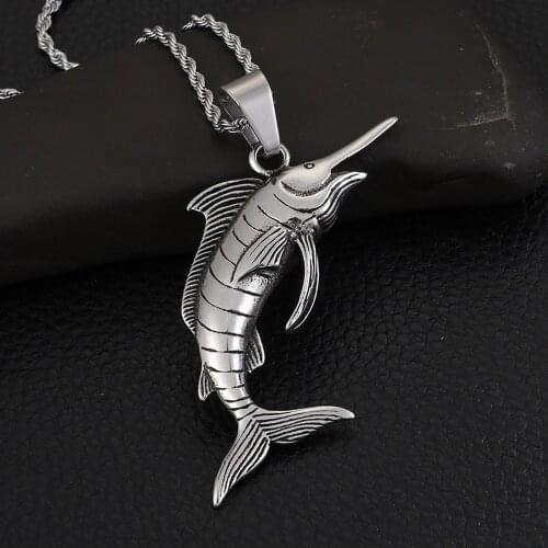 Punk Hip Hop Tuna Shape Mens Pendant Stainless Steel Biker Animal Necklace Pendant Fashion Jewelry Gift Wholesale