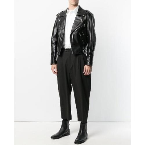 Mens spring and autumn new fashion hair stylists dark casual simple Harlem pants large size 9