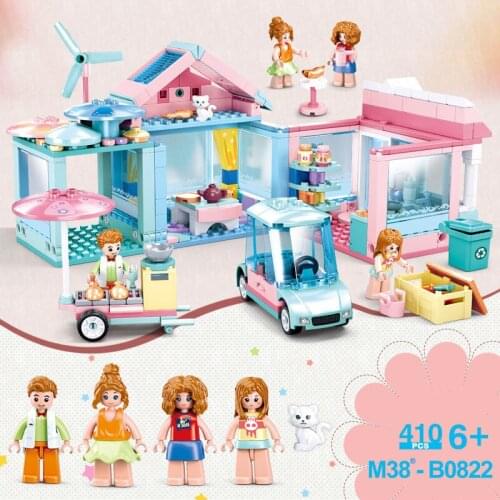 410pcs SLuban Dream Wedding Series Garden Cottage Set Sail For Assemble Building Blocks 1Cat 4 Dolls Minifigures Couples Gifts