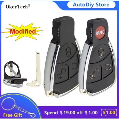 New Okeyetch 3/4 Buttons Modified Smart Remote Control Key For Mercedes For Benz CLS C E S ML CLK CL+ Battery Hold Insert Blade