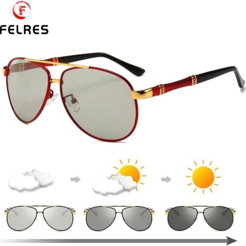 FELRES Metal Frame Photochromic Polarized Sunglasses For Men Outdoor Driving Fishing Glasses With Box 6011
