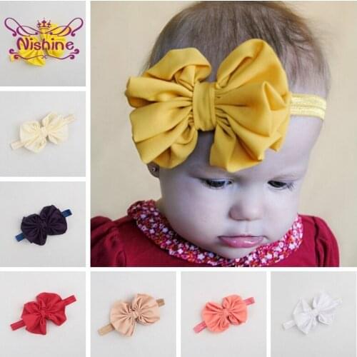 Nishine Solid Color Folded Bowknot Infant Headband High Elastic Children Hairband Cute Bows Headwear Toddler Photography Props