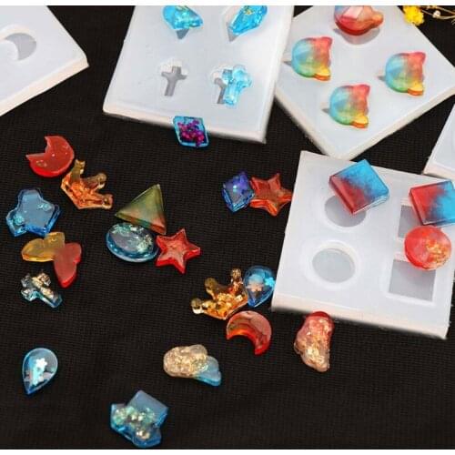 9Pcs Epoxy Resin Earrings Charms Casting Mould Jewels Shapes Ear Studs Silicone Resin Mold Mini Earrings Molds Kit Tool