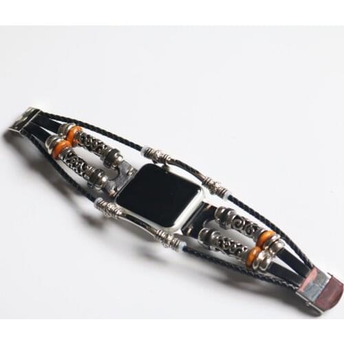 Genuine Leather Retro Watchband For Apple watch series 6 5 Band Double Circle 38mm 42mm 40mm 44mm Loop for Iwatch 4/3/2/1 Brown