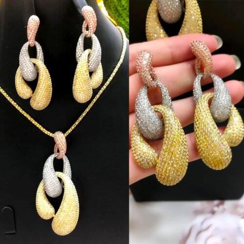 KellyBola Africa Luxury Full Cubic Zirconia Irregular Necklace and Earring Set Female Bride Wedding Banquet High Quality Jewelry