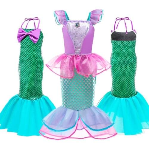 Girls Mermaid Dresses Toddler Kids Halloween Little Mermaid Cosplay Costumes Baby Theme Party Dress For 3- 10T Clothes C27681CH