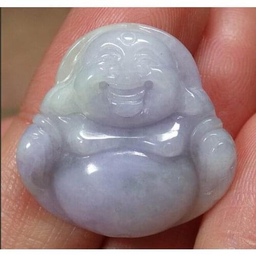 Certified Lavender Natural A Jade jadeite Pendant Small Happy Buddha God 430052