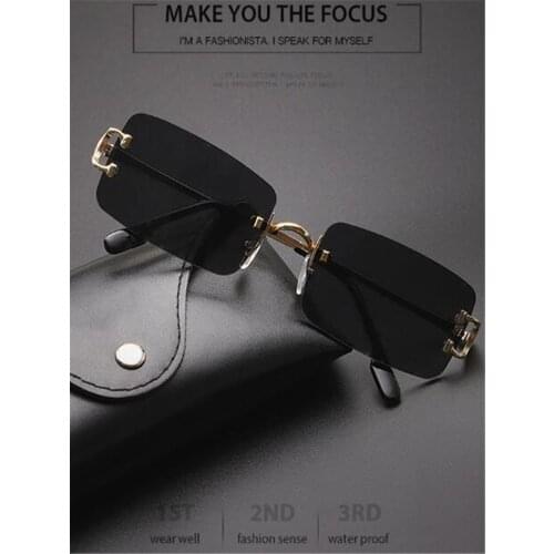 Brand sunglasses designer Metal frame sunglasses Frameless sliced sky blue lens Unisex anti-sun glasses 6908